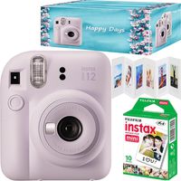 Set Instantkamera Fujifilm Instax Mini 12, Lilac Purple, mit 10 Filmen, Akkordeonrahmen und Happy Days-Box