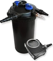 Kompletny zestaw Wiltec: filtr ciśnieniowy do oczka wodnego CPF-15000 do 30000 l z 18-watowym odstojnikiem UV-C, pompa do oczka wodnego NEO8000 SuperEco 8000 l/h 70W