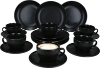 18tlg Kaffeeservice Panther schwarz Steingut 6 Personen