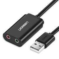 Ugreen Externá zvuková karta Hudobný adaptér USB - 3,5 mm mini jack 15 cm USB audio adaptér čierny