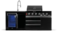 GORILLER® BLACKBACK S6 Outdoor-Küche, Gasgrill mit Kühlschrank-Waschbecken-Kombination, Edelstahl, Schwarz