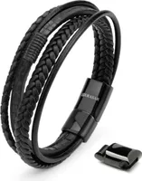 SERASAR | Premium-Lederarmband für Herren [Wild] mit Schwarz Stainless Steel | Farbe: Schwarz | Länge: 23cm