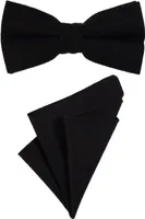 DonDon Herren Fliege 12 x 6 cm gebunden längenverstellbar und Einstecktuch 23 x 23 cm farblich passend aus Baumwolle schwarz