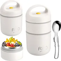 Müslibecher to go 680ml, Doppelschicht Auslaufsicherer Müsli to go Becher, Joghurtbecher, Bento Thermo Lunchbox mit Löffel (Weiß)