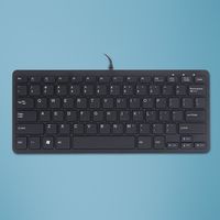 R-Go Tools Ergonomiczna klawiatura R-Go Kompaktowa, płaska konstrukcja, mini klawiatura, QWERTY (US), przewodowa, czarna