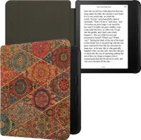 kwmobile Hülle kompatibel mit Tolino Vision 6 - Kork eReader Schutzhülle Cover Case - Mandalakacheln Pink Rot Blau