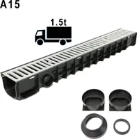 TOP MULTI Entwässerungsrinne Regenrinne Hofrinne A15 Stahl - belastbar bis ca. 1,5t - Komplettset - Länge 1m