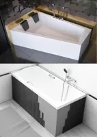 BADLAND Eckbadewanne Rechteck Badewanne Intima für zwei Personen LINKS 180x125 mit Ablaufgarnitur, Füßen und Styroporverkleidung GRATIS ohne Kopfstützen