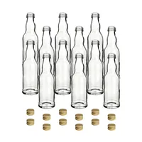 gouveo 12er Set Glasflaschen 200 ml Kropfhals mit Deckel goldfarben - Kleine Flasche zum Befüllen - Leere Schraubflasche für Likör, Saft, Smoothie