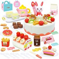 54 Stück Kinder Spielzeug Puppengeschirr Küche Spielküche Geburtstagstorte Top