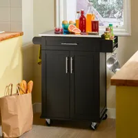 SoBuy FKW110-SCH Kuchyňský vozík s kolečky Servírovací vozík Boční vozík Vozík s dvířky a zásuvkou Nápojový vozík do kanceláře černý WD cca 80x90x46cm