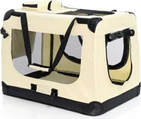Fudajo Skladací prepravný box pre psy, mačky L (70x52x50cm), robustný, ľahký, bezpečný, box pre psov s rukoväťou na prenášanie a dekou, béžový