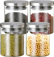 4er Set Vorratsdosen mit Edelstahldeckel, Ø 9,5 cm, 0,8 Liter,Glasbehälter Vorratsgefäß Aufbewahrungsglas, Vorratsgläser Glas Lebensmittelglas Edelstahldeckel