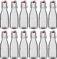 Wellgro 200 ml Glasflasche mit Bügelverschluss - 5,5 x 19 cm (ØxH) - Glas Flasche klar - Porzellanverschluss - Bügelverschlussflasche - verschiedene Mengen wählbar, Stückzahl:12 Stück