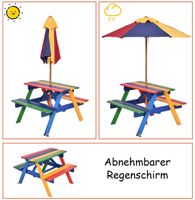 COSTWAY Sitzgruppe Holz Kinder Sitzgarnitur Kindermöbel mit Sonnenschirm Kindertisch Picknickbank 4 Sitze verfügbar 