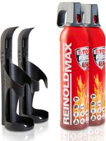 XENOTEC Premium Feuerlöschspray – 2 x 750ml – 2 Wandhalter - Stopfire – Autofeuerlöscher – REINOLDMAX – inklusive Wandhalterung schwarz – wiederverwendbar
