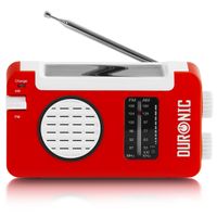Duronic Hybrid Radio AM/FM - Aufladbar mit Solar, Kurbel und USB - 300mAh Akku - Bis zu 7h Musik mit voller Ladung - Mit Kopfhöreranschluss - Notfallradio - Kompaktradio für Camping und Outdoor