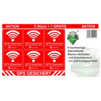 6er Set GPS Gesichert Aufkleber Innenklebend Auto Fahrrad Motorrad Baumaschinen LKW Alarm Warnung Anti Diebstahl Sticker Tracker