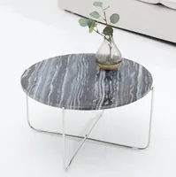 cagü: Design Couchtisch [FLORENTIN] Grau aus Marmor mit Silber Gestell 62cm Ø Rund