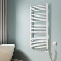 EMKE Gebogen Badheizkörper Handtuchtrockner Inklusive Zeitgesteuertem Heizelement Thermostatset, Elektrischer Heizkörper (Weiß 120x60cm)