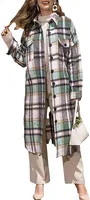 ASKSA Damen Kariertes Lange Hemdjacke Taschen Knöpfen Langarm Holzfällerjacke Mantel, B Grün, 2XL
