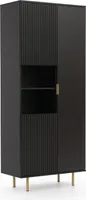 Regalschrank NUBIA NB-05 mit 3 Türen Regal Push-to-Open Schrank 80 x 190 cm Standregal Aufbewahrungsschrank Wohnzimmerschrank Wohnzimmer Modern (Schwarz Matt)