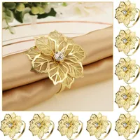 12 Stück Legierung Serviettenringe mit ausgehöhlten Blumenserviettenhalter Blumen Strass Strass Serviettenringe Schmuck Exquisite Haushalts Serviettenringe Set für Hochzeitsbankett Abendessen Dekor (Gold
