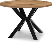 Runder Ausziehbarer Tisch für Esszimmer RAL mit Holzbeinen, Loft-Stil, Industriel, Durchmesser: 90 / 140 cm, Farbe: Eiche Wotan / Schwarz