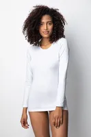Damen Langarmshirt Rundhals Longsleeve 92% Baumwolle 8% Elestan 3225-XL-Schwarz