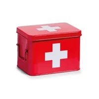 Medizinbox mit Tragegriffen, Metall mit Fächereinsatz
