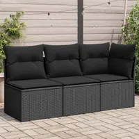 Sofa ogrodowa z poduszkami 3-osobowa czarny polirattan