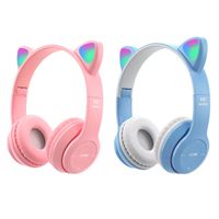 2 Stück Kopfhörer Katzenohren, Bluetooth Kopfhörer Katzenohren rosa + hellblau