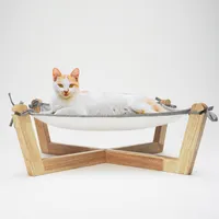 Homeguru Katzenbett Mit Holzgestell, Hängematte Für Katzen, Hundebett, Abnehmbar, Waschbar, Holz Natur, Doppelseitiges Material, Kunstvlies & Stoff, Für Alle Jahreszeiten Geeignet, Ideal Für Katzen, K