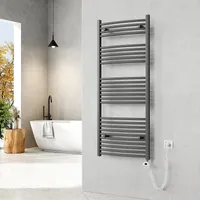 EMKE Elektrischer Badheizkörper Gebogen Badheizkörper Elektrisch mit Thermostat, Handtuchtrockner mit Heizstab, Anthrazit, 140x60cm, 665W