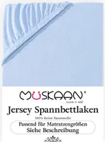 Müskaan Jersey Spannbettlaken 90x200cm - 100x200cm hellblau bis 22cm Matratzenhöhe Gummizug Bettlaken 100% Baumwolle