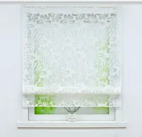 Delien Raffrollo mit Klettband Ausbrenner Küche Gardinen mit Floral Motiv Raffgardine mit Klettschiene Weiß BxH 60x140cm