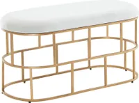 Lavica zamatová biela / zlatá 90x46x38 cm chodbová čalúnená lavica s kovovým rámom | Wohnling