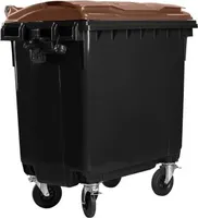 Hardwex Müllcontainer 660 l Schwarz mit braunem Flachdeckel