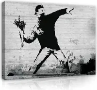 Leinwandbild Banksy 100x70 cm XXL Modern Art Schlafzimmer Wohnzimmer Canvas Bilder Wandbilder Kunstdruck Wand Bild auf Leinwand Aufhängefertig