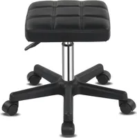FCH Quadratischer Drehhocker mit Rädern PolyurethanLeahter Rollhocker Höhenverstellbarer Hocker für Spa Salon Massage Schwarz