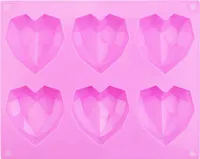 Silikon Backform Herz Rosa 3D Diamant Herz Silikonform Backformen Herzform 6 Herzen Pralinenformen 21,8*17*2,2 cm Herz Backform Tortenform Herz für Kuchen, Muffinförmchen, Schokolade
