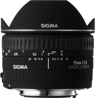 Sigma Fisheye 15mm f/2.8 EX DG Diagonal Fisheye for Canon EOS, F22, 0.15 m, 180 °, 73.5 mm, 65 mm, 370 g