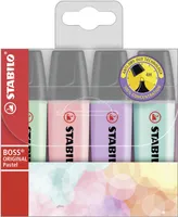 Rozjasňovač - STABILO BOSS ORIGINAL Pastel - balení po 4 kusech - nádech mátově zelené, růžový nádech, fialový nádech, jemná tyrkysová barva