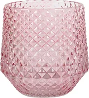 Glas Windlicht Vintage, konisch, Diamant in Rosa, 80 mm