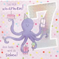 Depesche 11515-013 Zahlenkarte zum 7. Geburtstag mit Musik, veredelte Klappkarte mit originellem Innentext, inkl. Umschlag, Format 15,5 x 15,5 cm