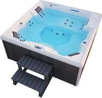 HOME DELUXE - Outdoor Whirlpool - STREAM BIG PLUS Treppe und Thermoabdeckung - Maße: 208 x 208 x 88 cm - Inkl. Heizung, 34 Massagedüsen und 4 äußeren Lichtquellen I Außen Whirlpool Spa für 5 Personen