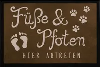 Fußmatte Füße und Pfoten hier abtreten Spruch lustig Hund Katze Haustier-Besitzer rutschfest & waschbar Moonworks® Pfote 2 schwarz 60x40cm