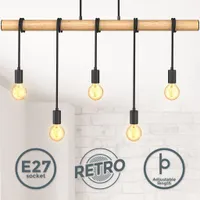 Pendelleuchte Retro Holz 5-flammig E27 Hängelampe schwarz Vintage Esstisch