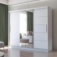 Schwebetürenschrank Kleiderschrank Schrank 250cm Weiß/Weiß mit Spiegel und LED-Beleuchtung Alba