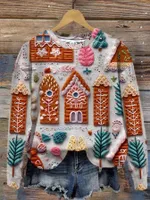 ASKSA Damen Weihnachtspullover Lustig 3D Drucken Weihnachten Sweatshirt Langarm Print Rundhals Niedlich Kapuzenpullover Weihnachtspulli Damen Xmas Pullover,C Grau,XL